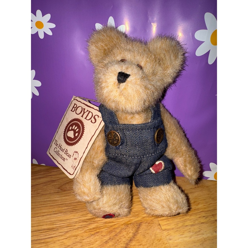 Boyds Bears Jimmy T Bearheart Plush Unisex Small Tan New Denim Overalls 904083